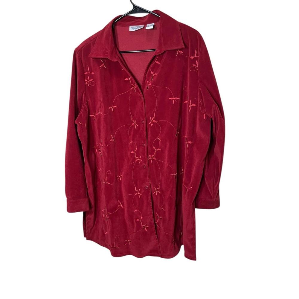 All American Comfort Red Vintage Long Sleeve Embroidered Floral Shirt Size 22W‎